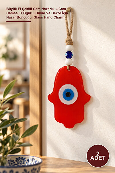 Yenilig 2 Pieces of Large Hand-Shaped Glass Ornaments – Glass Hamsa Hand Figu...