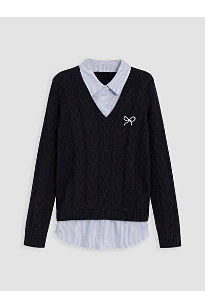 LC Waikiki Rmz Gi̇yi̇m Farkiyla Embroidered Shirt Roba Collar Girls' Knitwear...