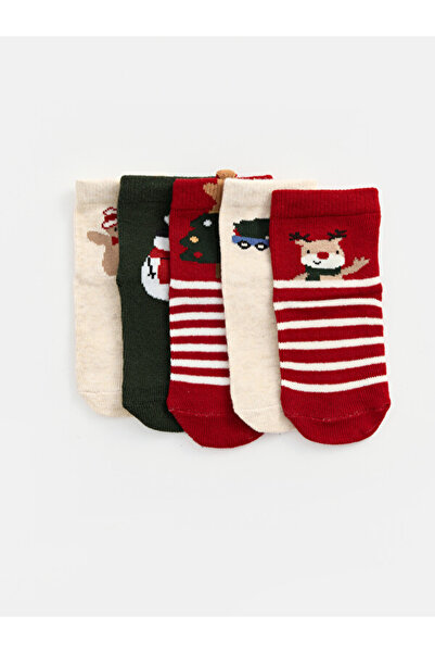 LC Waikiki Rmz Gi̇yi̇m Farkiyla Embroidered Baby Boy Socks 5-Piece Set