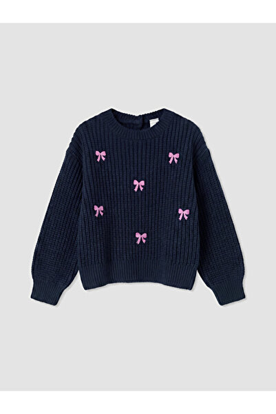 LC Waikiki Rmz Gi̇yi̇m Farkiyla Zero Roba Collar Girls' Embroidered Knit Sweater