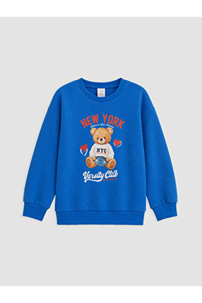 LC Waikiki Rmz Gi̇yi̇m Farkiyla Teddy Bear Printed Thick Sweatshirt for Girls