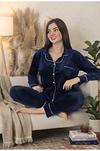 Kadife Gömlek Yaka Pijama Takımı