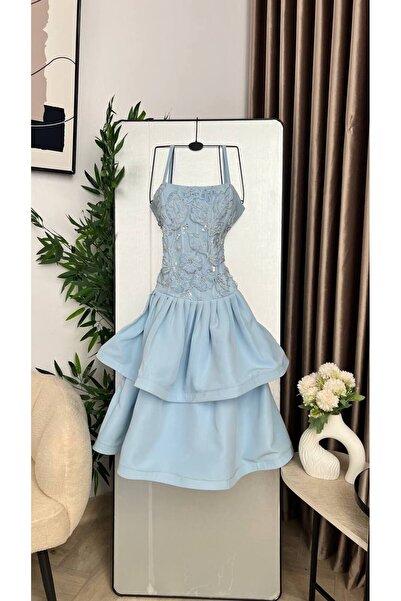 Dubai Elegant light sky blue evening dress