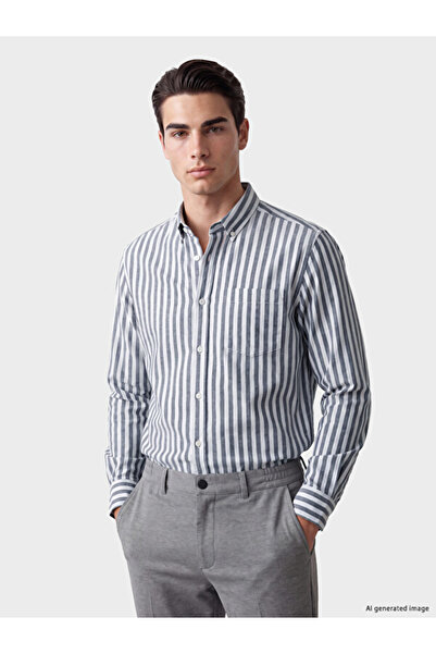 LC Waikiki Rmz Gi̇yi̇m Farkiyla Standard Fit Striped Herringbone Men's Shirt