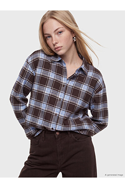LC Waikiki Rmz Gi̇yi̇m Farki̇yla Checkered Embroidered Loose Fit Women's Lumb...