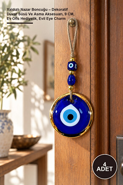 4 Adet Yaldızlı Nazar Boncuğu – Dekoratif Duvar Süsü Ve Asma Aksesuarı, 9 CM, Ev Ofis Hediyelik, Evil Eye Charm