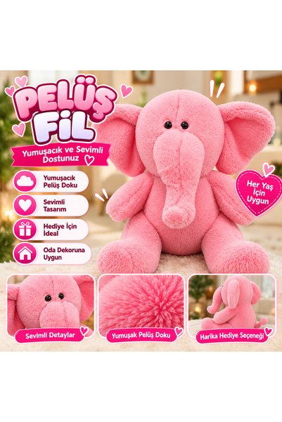 İyem Pembe Peluş Uzun Hortumlu Fil Uyku Arkadaşı - 60 Cm