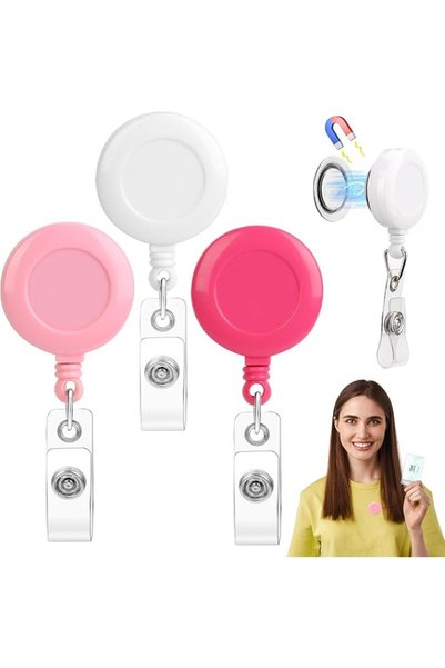 GENERAL 3 Pack 2.16" Magnetic Badge Holder Retractable Badge Reel Plastic Bla...