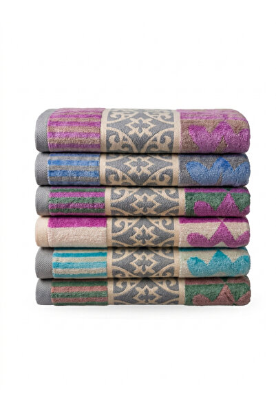HIKAYA COTTON منشفة وجه بامبو 100% 55×110 سم - موديل 4 - طقم 3 حبات - أخضر ووردي