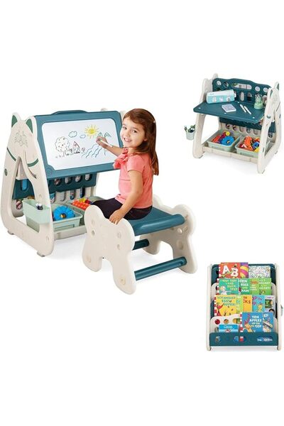 XICEN Easel for Kids, 3 in 1 Double-Sided Magnetic Dry Erase Board and Kids B...