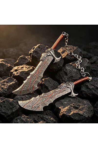 Aksh God of War Kratos Laufey 2-Piece Mini Metal Alloy Keychain - Movie and Game Peripheral Model Ornaments, Creative Desktop Decor and Backpack Pendant, Ideal Gift for Game Enthusiasts and Couples