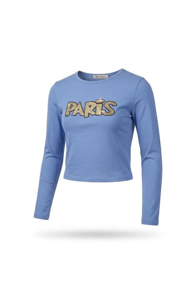 ArdaEge Blue Paris Stone & Green Forever Pearl Stone Basic Long Sleeve Blouse