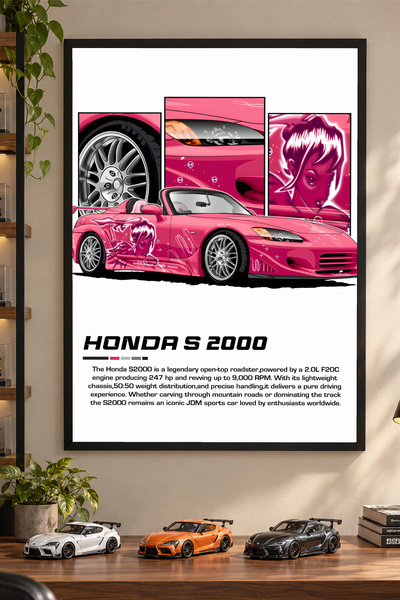 Kessy Home Studio Honda S2000 Pembe Siyah Çerçeveli Araba Tablosu Genç Odası ...