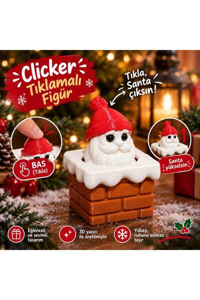 3D Baskı Yılbaşı Noel Baba Clicker Basmalı Oyuncak Şömine Figürü Tıklamamlı Dekoratif Hediye