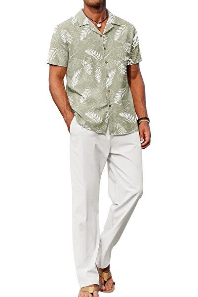 COOFANDY Men 2 Piece Linen Outfit Beach Button Down Shirt Casual Loose Pant Sets