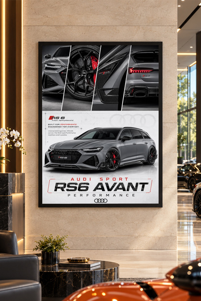 Kessy Home Studio Audi RS6 Avant Siyah Çerçeveli Araba Tablosu Genç Odası Fin...