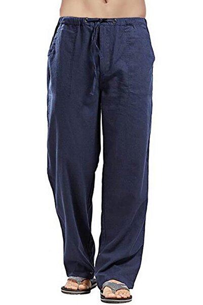 GENERAL Men's Cotton Linen Wide Leg Trousers Yoga Pants Casual Simple Solid P...