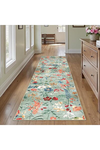 GENERAL 60X240Cm Green Non-Slip Washable Pure Cozy Carpet Runner Rug Hallway ...