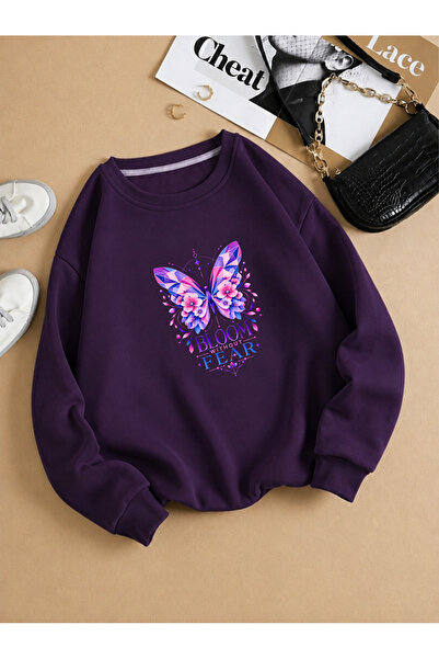 x-compass life Women's Winter Sweatshirt Purple Pink Butterfly Flower Printed...