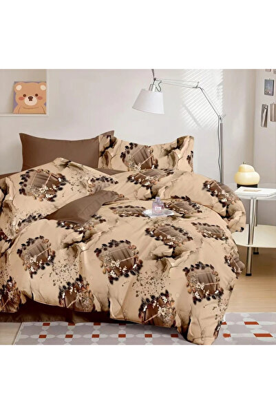 decorami Double bed linen with Stretchy, Finet, 6 pieces, Brown, flowers