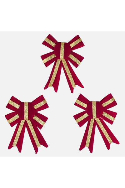 OEM Set 3 Funde Decorative de Craciun Bordo cu Dunga Aurie cu Sclipici 10x14cm