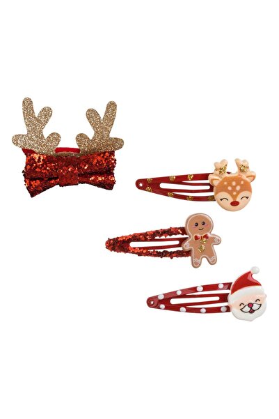 OEM Set Clame Par cu Figurine de Craciun &Elastic Fundita Cornite Glitter - 4buc