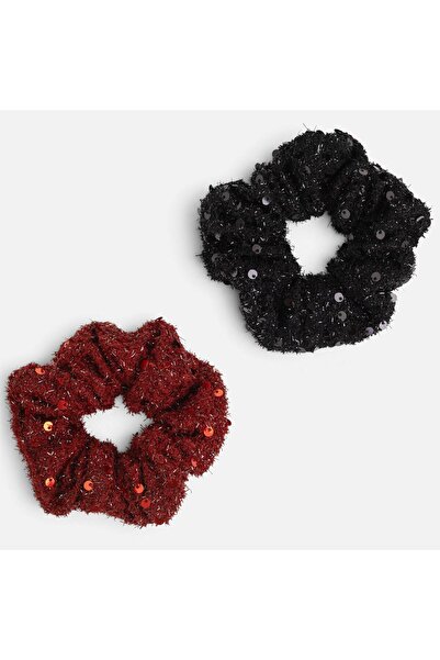 OEM Set 2 Elastice de Par de Craciun Bordo Negru cu Beteala si Paiete