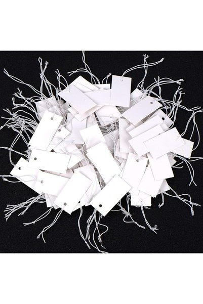 TERRIFI 300 Pcs White Price Tags 1.8x3.6 cm with Elastic String - Hanging Pri...