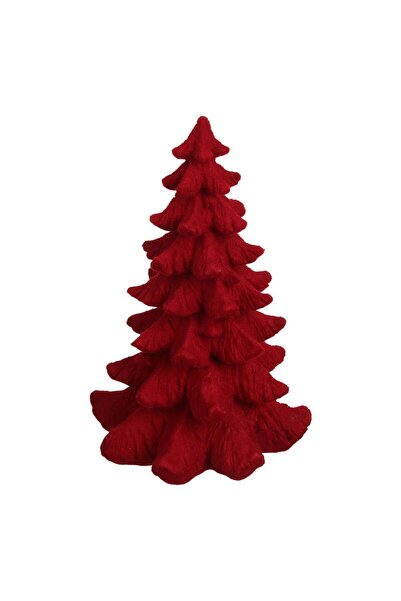 OEM Decoratiune de Craciun 3D Brad din Polyresin Rosu Catifelat Ø14x21cm
