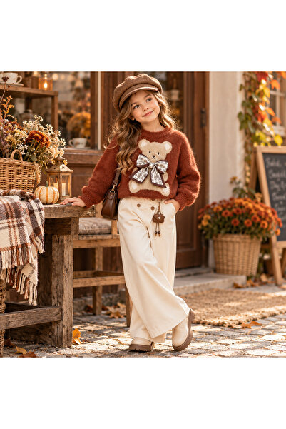 ministok Browny Bear Set de 2 piese pentru fete, pantaloni cu detalii și pulover