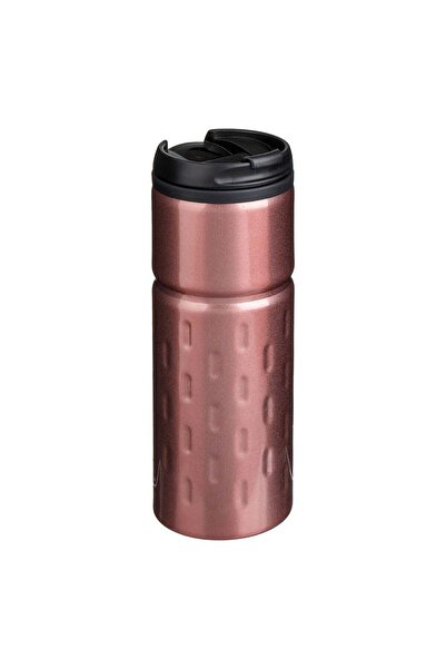 OEM Pahar Cafea Bronz Metalic cu Capac Negru & Gura de Scurgere 450ml