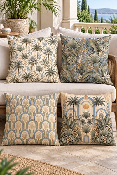 EVPANYA Green Palms Patterned 4-Piece Throw Pillow Cover Set