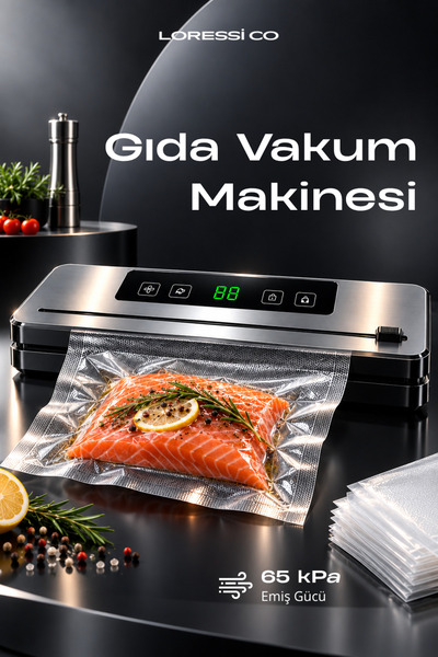 Gıda Mühürleme Vakum Makinesi - Yiyecek Tazeliği Koruma Ev/Restoran - 10 Adet Poşet Hediyeli