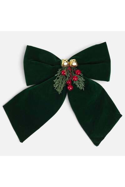 OEM Funda Decorativa de Craciun Verde Catifelata cu Clopotei 24x30cm