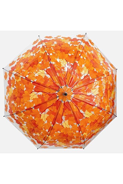 OEM Umbrela de Ploaie Tip Baston Automata Portocalie Transparenta cu Frunze 82cm