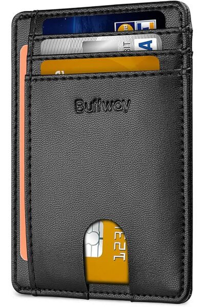 Buffway محفظة رجالية نحيفة مزودة بتقنية حجب RFID، محفظة جلدية صغيرة للرجال مع...