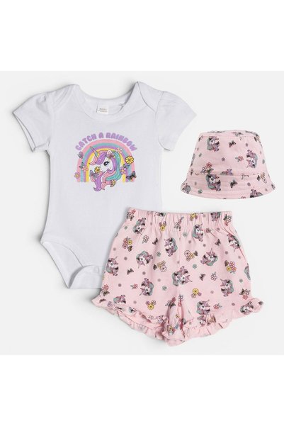 OEM Set de Vara pentru Bebelusi cu Salopeta Pantaloni Scurti & Palarie din Bu...