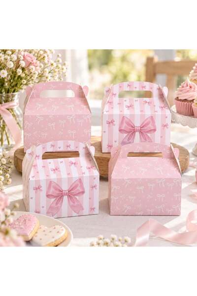 OEM Set 4 Cutii din Carton pentru Dulciuri Roz cu Fundite 16x9,5x15cm