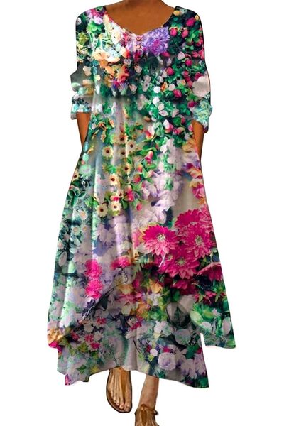 GENERAL Dresses Women Dress Bohemian Plus Size Floral Print Summer Beach Wome...
