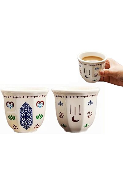 Generic 2 Pcs Traditional Arabic Coffee Cup Set, White Ceramic Tea Cups with ...