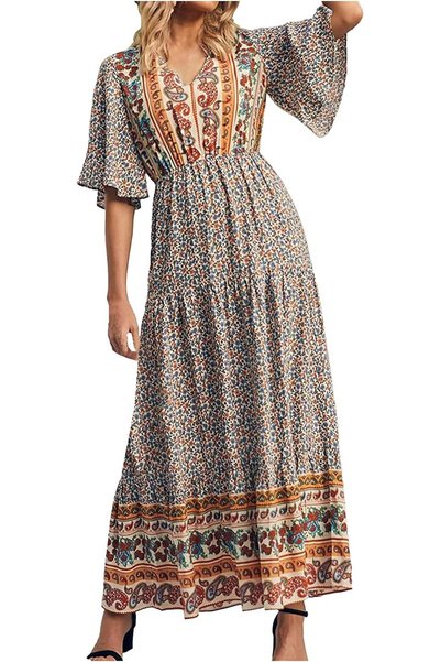 GENERAL Dresses Women Dress Bohemian Plus Size Floral Print Summer Beach Wome...
