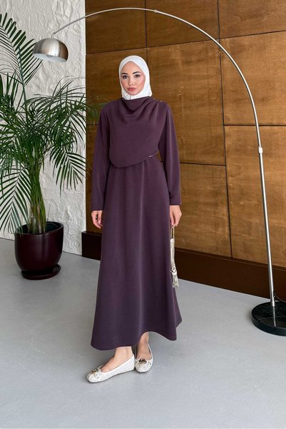 Rimel Moda Omuzu Düğmeli Elbise Mürdüm