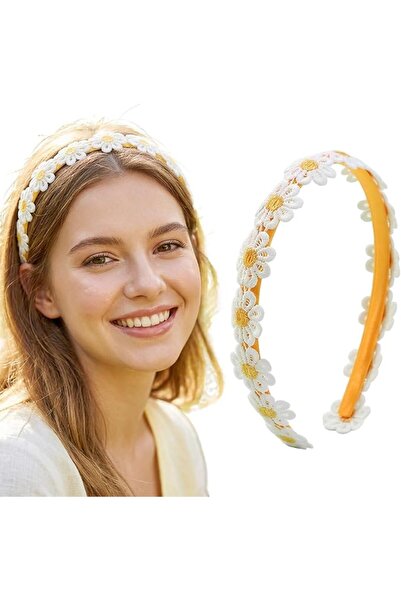 Lunira Yellow Daisy Floral Headband - Lace Flower Hair Band, Non Slip Elastic...