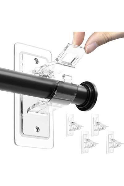 GENERAL Self Adhesive Curtain Rod Brackets, No Drill Curtain Rod Holders with...