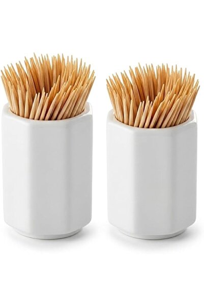 TERRIFI Ceramic Toothpick Holder Set of 2, Octagon Toothpick Dispenser for Di...