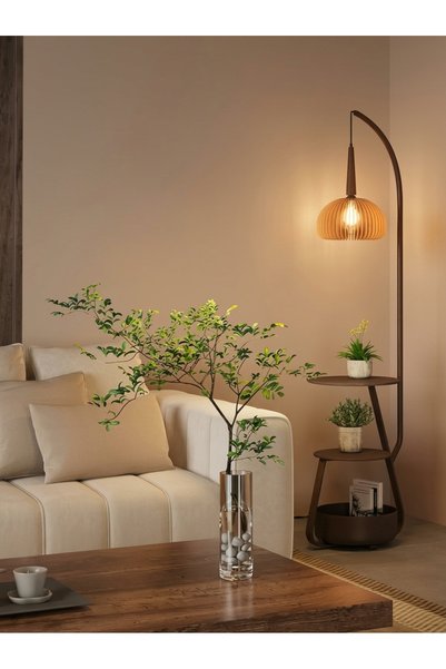 Generic *Floor Lamp with Side Tables and Bottom Shelf and Remote Control – Height 160 Cm, Width 40 Cm, Diameter of the Tables 33 and 29 Cm*