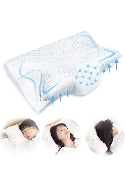 ALMEKAQUZ Cervical Pillow Memory Foam Cooling Butterfly Blue