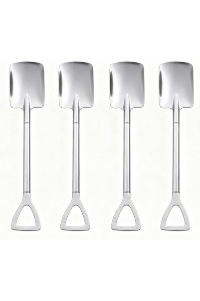 Sweet seven Sleek Silver Dessert Spoons, 4-Piece Stainless Steel Set with Hol...