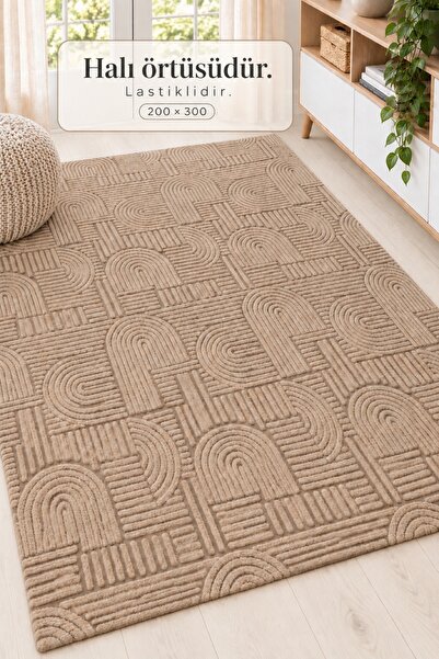 Modamina Modern Wellsoft Lastikli Halı Örtüsü 6m2 (200 x 300cm), Geometrik De...