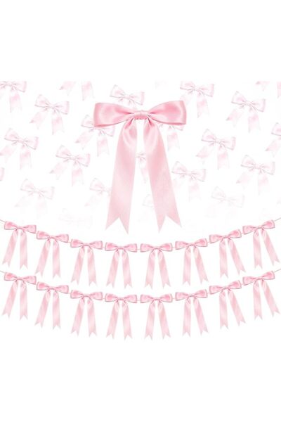 GENERAL 2 Strings Pink Bow Garland Banner Decorations, 16Pcs Pre-Strung Satin...